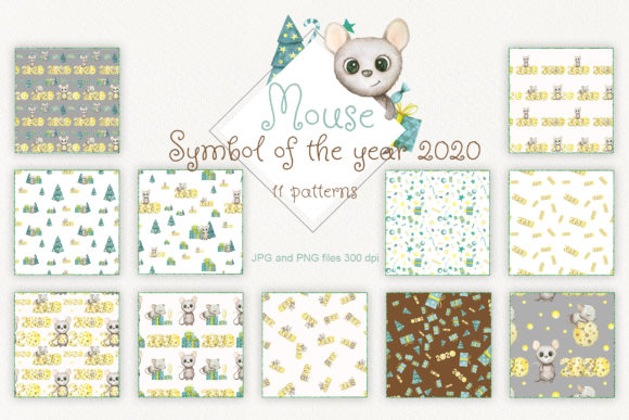 Watercolor Seamless Patterns of Mouse